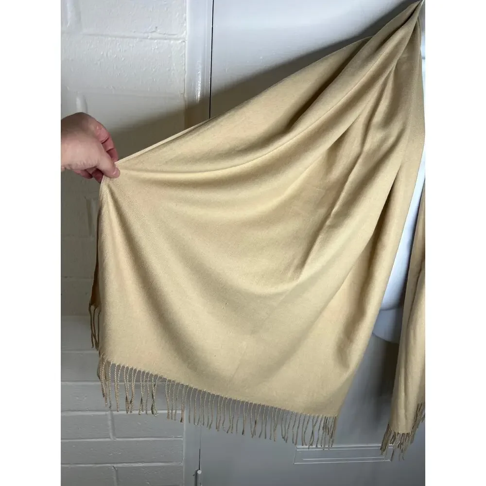 Reemonde Cashmere Blend Thin Knit Fringe Scarf Wrap Shawl Beige ~ 82